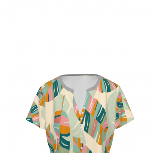 Women's V-Neck Short-Sleeve Button-Down Shirt