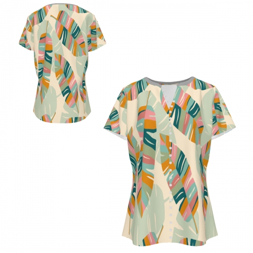 Women's V-Neck Short-Sleeve Button-Down Shirt