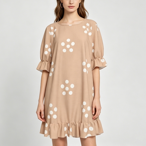 Women's Ruffle Hem Crew Neck Dress