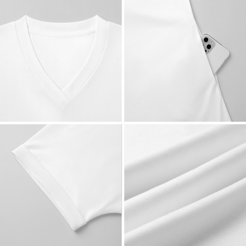 Women's Casual V-Neck Dress with Rolled Cuffs