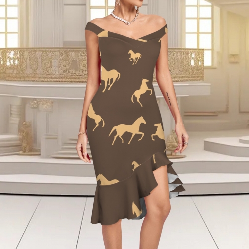 Women's Off-Shoulder Dress with Ruffle Hem