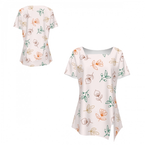 Women’s Square Neck Asymmetrical Hem Short Sleeve T-Shirt