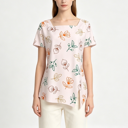Women’s Square Neck Asymmetrical Hem Short Sleeve T-Shirt