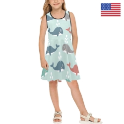 Girls' Sleeveless Sundress（Model D56）| Ships from USA