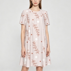 Women's Crew Neck Ruched Bubble Sleeve Dress