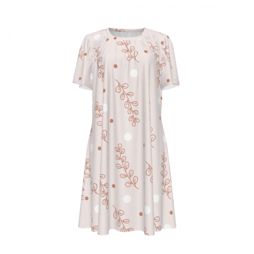 Women's Crew Neck Ruched Bubble Sleeve Dress