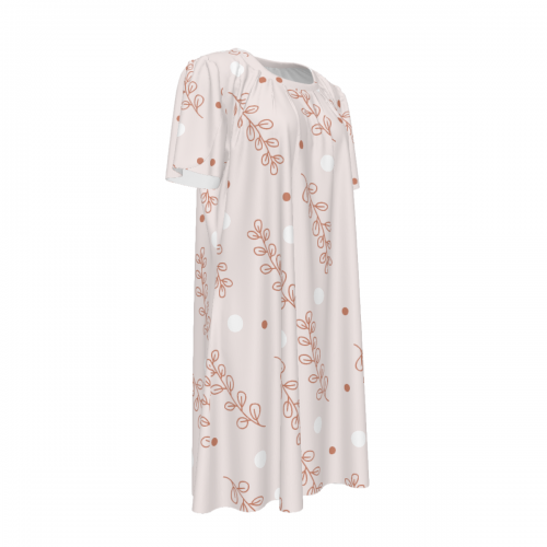 Women's Crew Neck Ruched Bubble Sleeve Dress