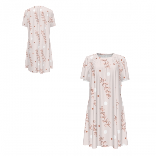 Women's Crew Neck Ruched Bubble Sleeve Dress