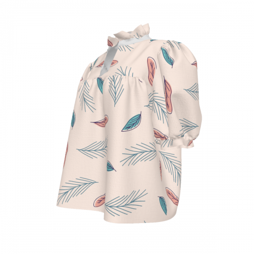 Women's Ruffle High Neck Puff Sleeve Top