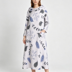 Women's Casual Cowl Neck Long Sleeve Dress With Pockets