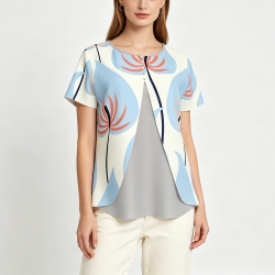 Women's Layered Front Shirt with Decorative Button