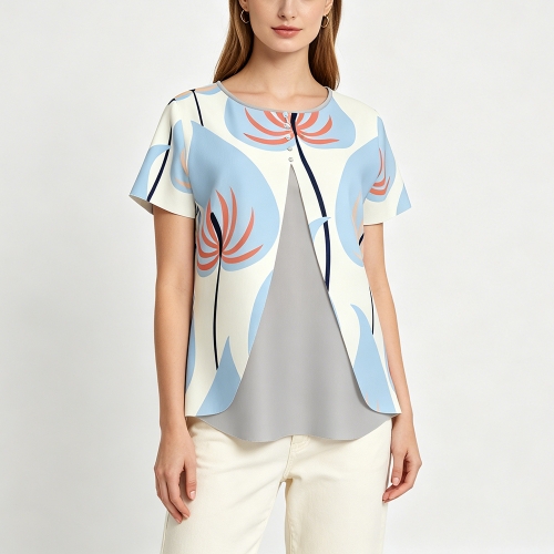Women's Layered Front Shirt with Decorative Button