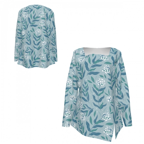Women's  Square Neck Top With Split Hem