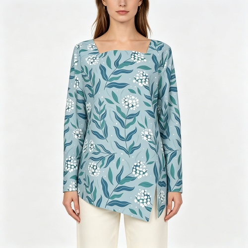 Women's  Square Neck Top With Split Hem