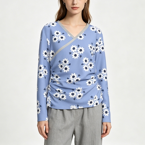 Women's V-neck Side-Bone Elastic Sweatshirt