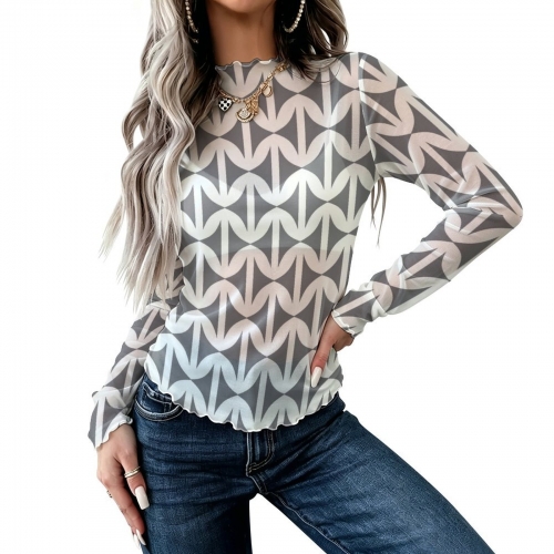 High Neck Long Sleeved Mesh Top