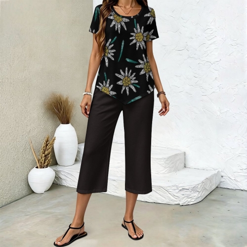 Short Sleeve Top & Cropped Wide-Leg Pants Set
