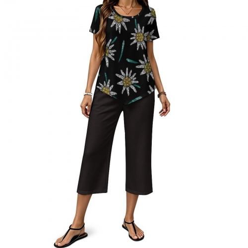 Short Sleeve Top & Cropped Wide-Leg Pants Set