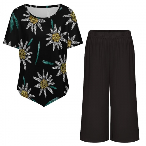 Short Sleeve Top & Cropped Wide-Leg Pants Set