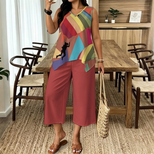 Sleeveless Top & Cropped Wide-Leg Pants Set