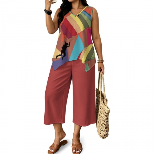 Sleeveless Top & Cropped Wide-Leg Pants Set