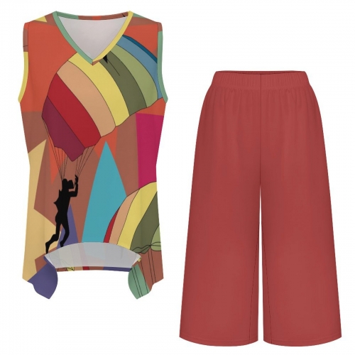 Sleeveless Top & Cropped Wide-Leg Pants Set