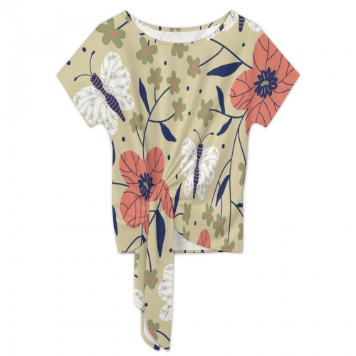 Women's Side-Tie Short Sleeve Top & Wide-Leg Pants Set