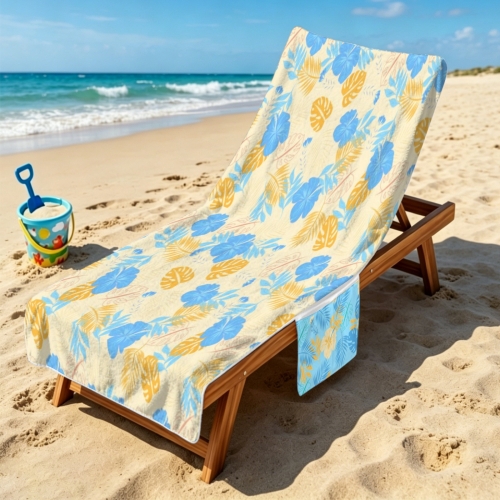 Beach Chair Towel Cover with Side Pockets