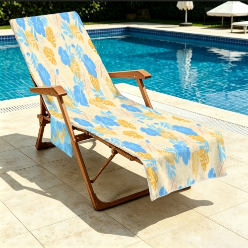 Beach Chair Towel Cover with Side Pockets