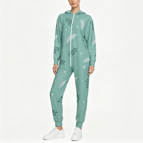 Women's Long-sleeve Hooded Zipper Sweatshirt and Sweatpants Set.
