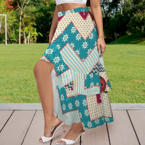 Women's High Waist Slit Ruffle Maxi Skirt