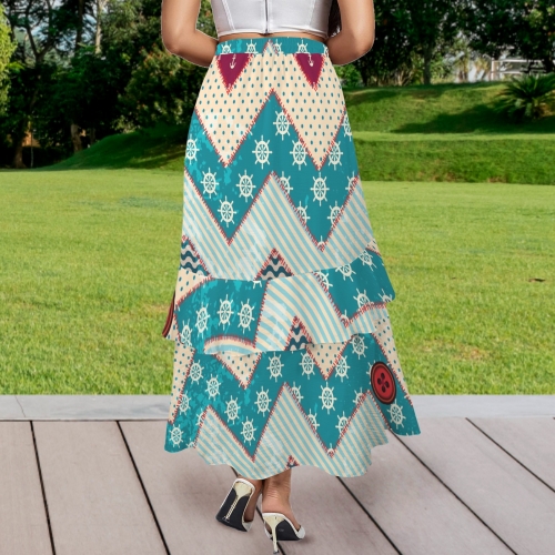 Women's High Waist Slit Ruffle Maxi Skirt