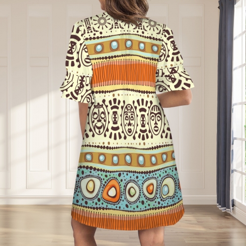 Women's V-Neck Ruffle Sleeve Dress