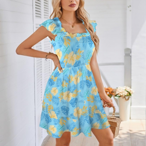 Women's Square Neck Sleeveless Ruffle Strap Dress