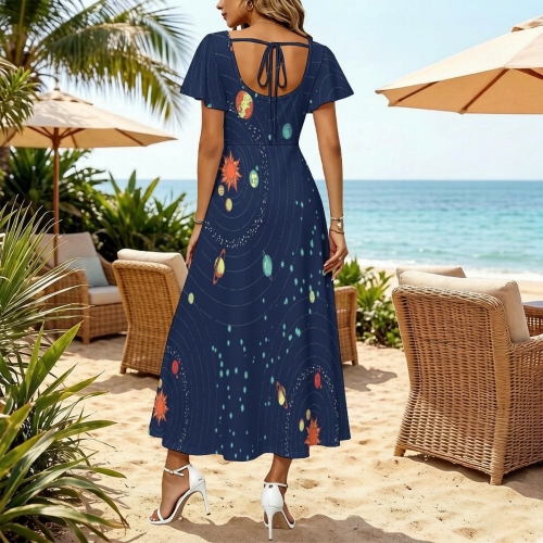 Women's Ruffle Sleeve Back Tie Dress