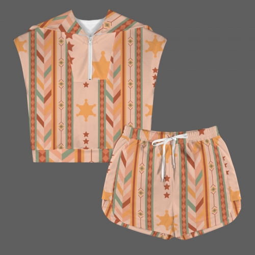Women's Collared Half-Zip Top with Drawstring Shorts Set