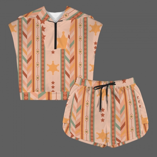 Women's Collared Half-Zip Top with Drawstring Shorts Set