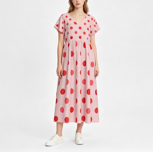Women's Chiffon V-neck Short-Sleeved Loose Dress