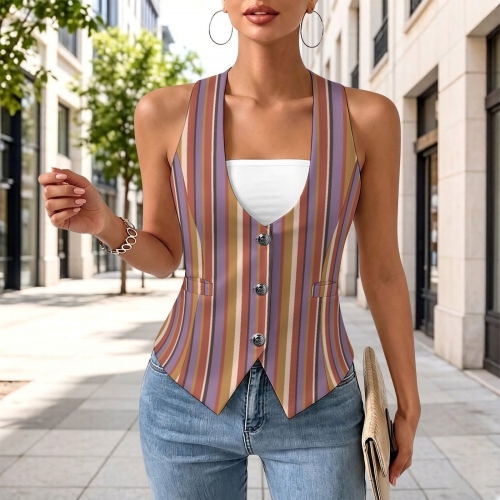 Women's Sleeveless Suit Vest with Buttons