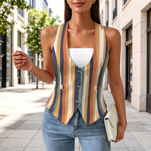 Women's Sleeveless Suit Vest with Buttons