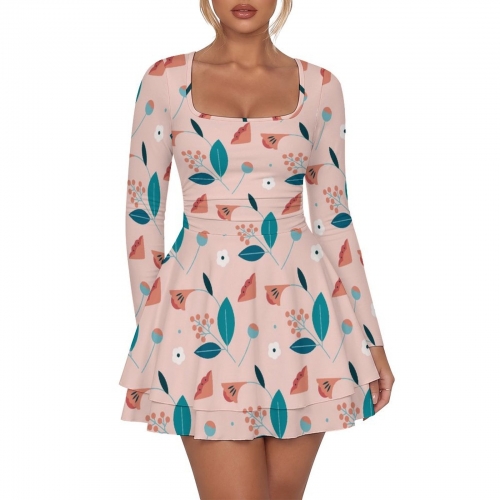 Women's Square Neck Ruffled Mini Dress