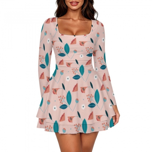 Women's Square Neck Ruffled Mini Dress