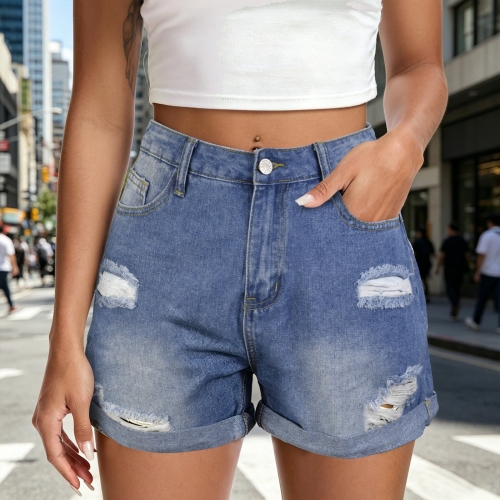 Light-Wash Blue Denim Shorts (Left Pocket Print) | Ships from USA
