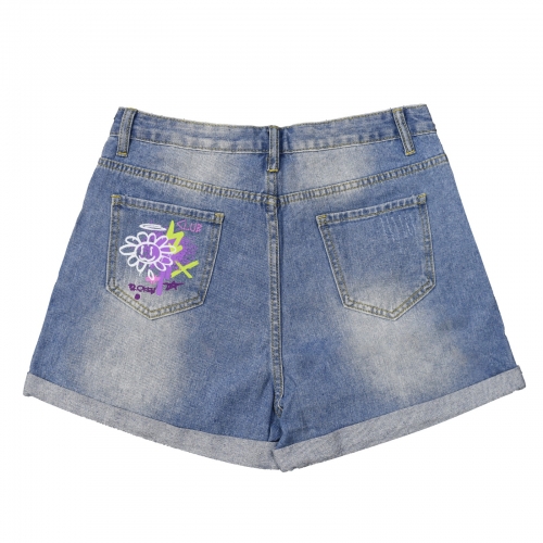 Light-Wash Blue Denim Shorts (Left Pocket Print) | Ships from USA