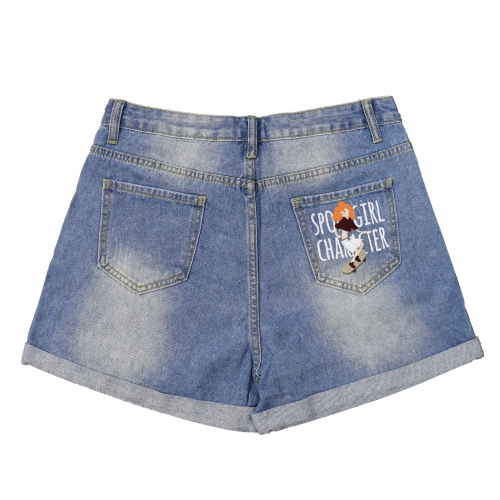 Light-Wash Blue Denim Shorts (Right Pocket Print) | Ships from USA