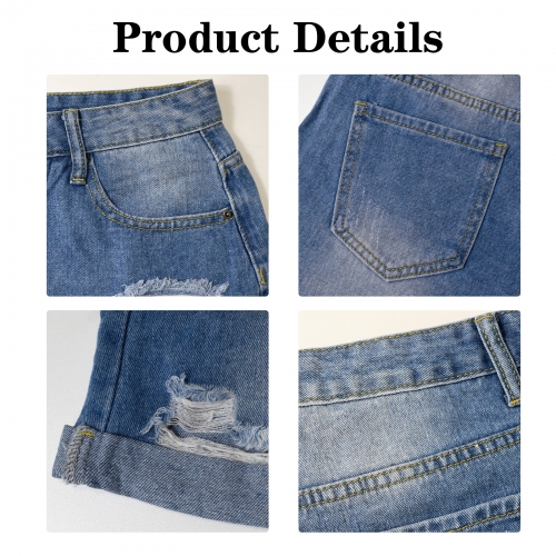 Light-Wash Blue Denim Shorts (Right Pocket Print) | Ships from USA