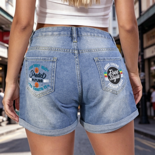 Light-Wash Blue Denim Shorts (Dual Pockets Print) | Ships from USA