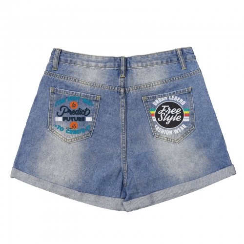 Light-Wash Blue Denim Shorts (Dual Pockets Print) | Ships from USA