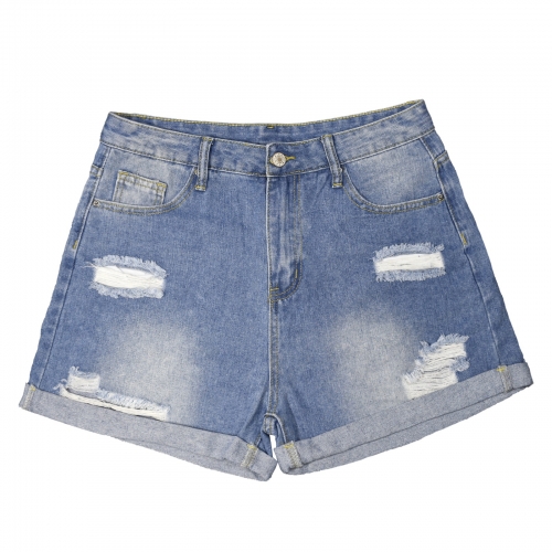 Light-Wash Blue Denim Shorts (Dual Pockets Print) | Ships from USA