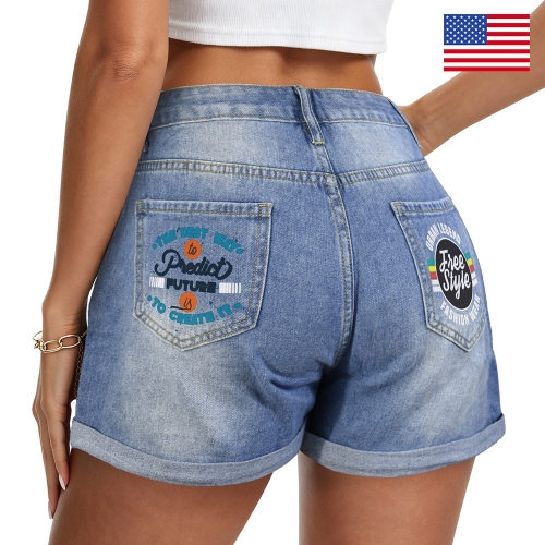 Light-Wash Blue Denim Shorts (Dual Pockets Print) | Ships from USA